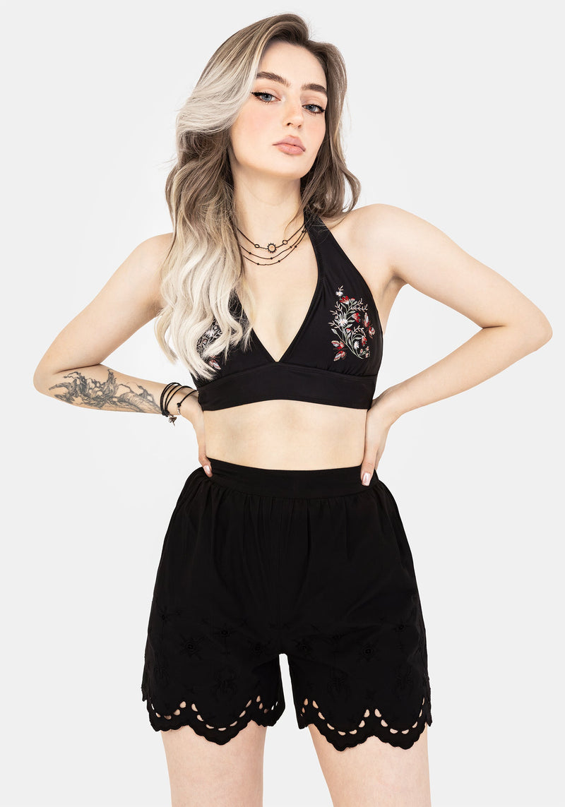 Copia Floral Embroidered Halter Bikini Top