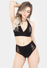 Copia Floral Embroidered High Waist Swim Bottoms