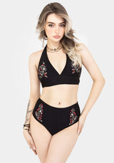 Copia Floral Embroidered High Waist Swim Bottoms