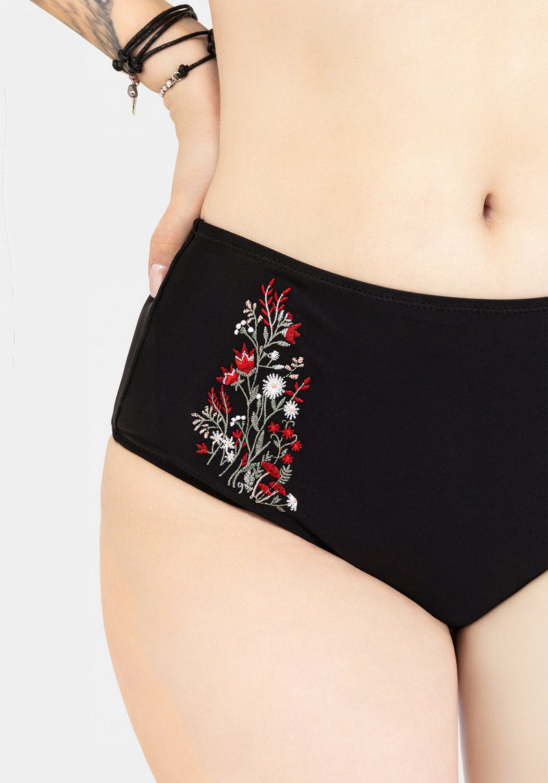 Copia Floral Embroidered High Waist Swim Bottoms