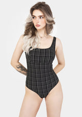 Slate Textured Check Square Neck Swimsuit