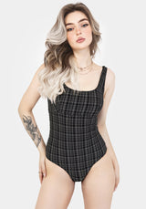 Slate Textured Check Square Neck Swimsuit