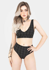 Slate Textured Check High Waist Swim Bottoms