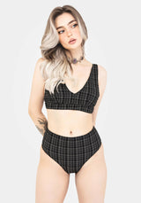 Slate Textured Check High Waist Swim Bottoms