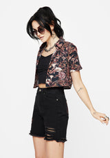 Bashe Cotton Floral Snake Print Short Sleeve Shirt