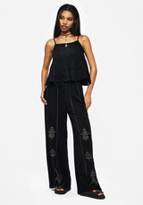 Cordata Linen-Blend Embroidered Tiered Cami Top - Black