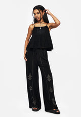 Cordata Linen-Blend Embroidered Tiered Cami Top - Black