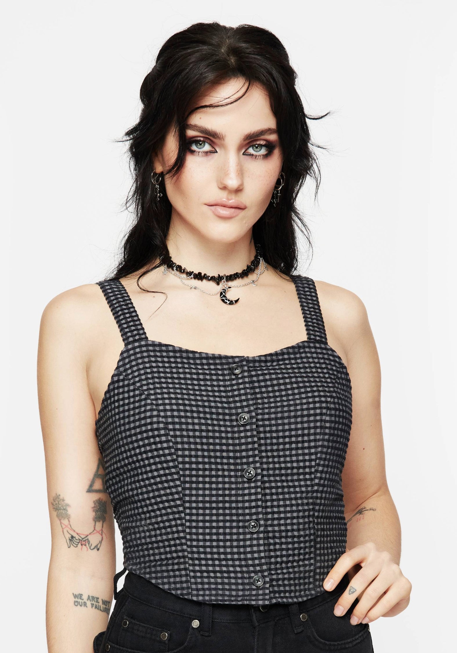 Faythe Reeves Faythe Cotton Check Button Up Cami Top – Disturbia