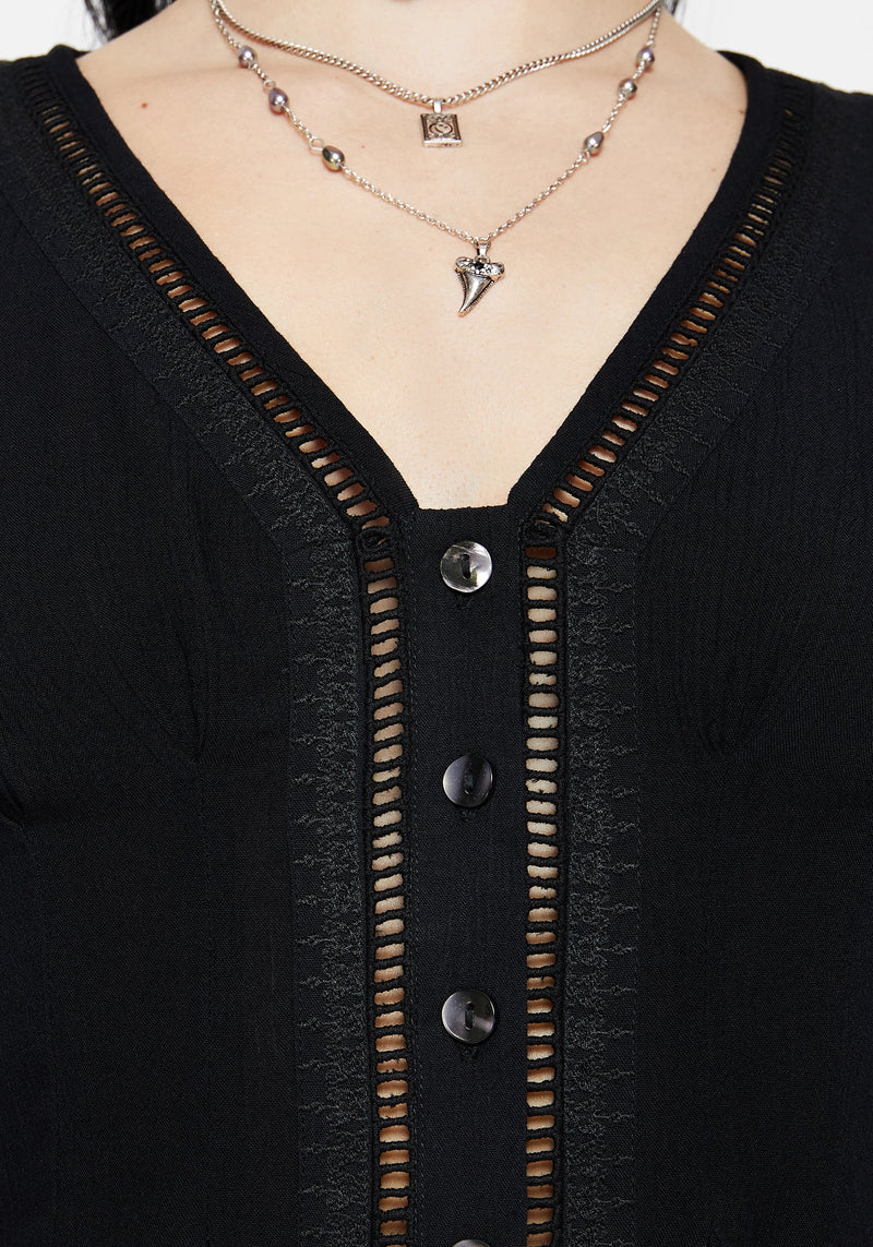 Blessing Lace Trim Tapered Waist Blouse Top