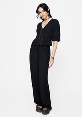 Blessing Lace Trim Tapered Waist Blouse Top