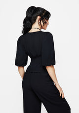 Blessing Lace Trim Tapered Waist Blouse Top