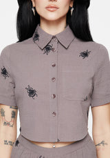Stag Beetle Embroidered Button Up Shirt