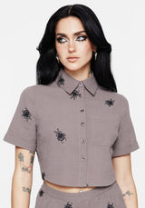 Stag Beetle Embroidered Button Up Shirt