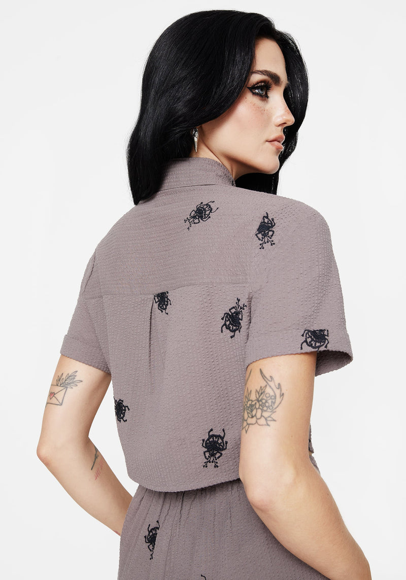 Stag Beetle Embroidered Button Up Shirt