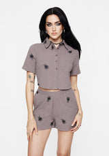 Stag Beetle Embroidered Button Up Shirt