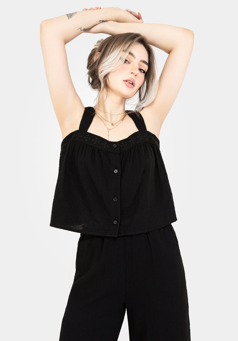 Damara Embroidered Cotton Button Up Blouse