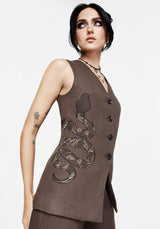 Gaia Linen Blend Snake Embroidered Longline Waistcoat