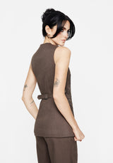 Gaia Linen Blend Snake Embroidered Longline Waistcoat