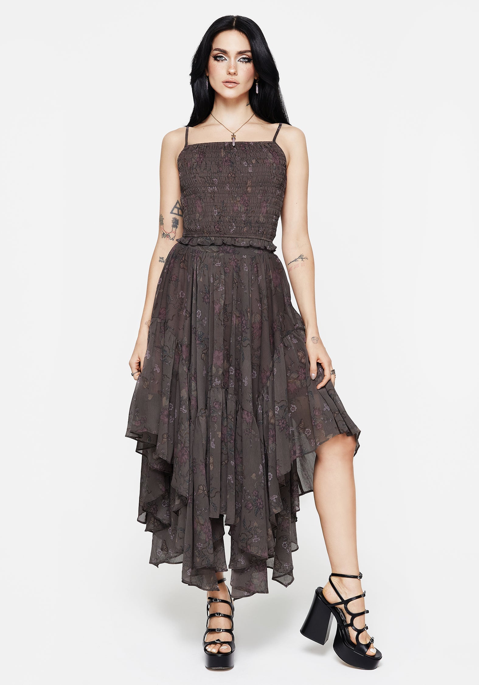 Arnora Chiffon Handkerchief Hem Midaxi Skirt