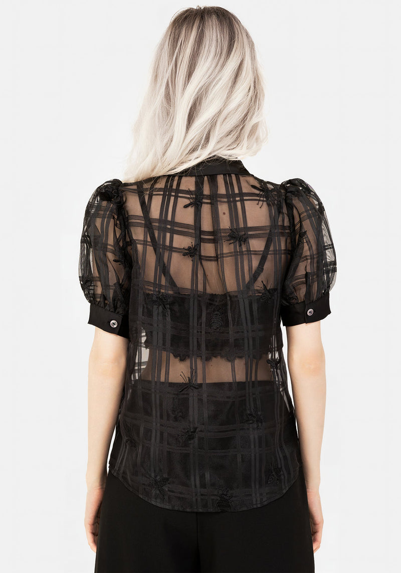 Sedona Organza Check Embroidered Button Up Shirt
