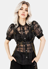 Sedona Organza Check Embroidered Button Up Shirt