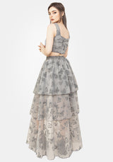 Vanessa Butterfly Print Organza Ruched Bodice Corset Top