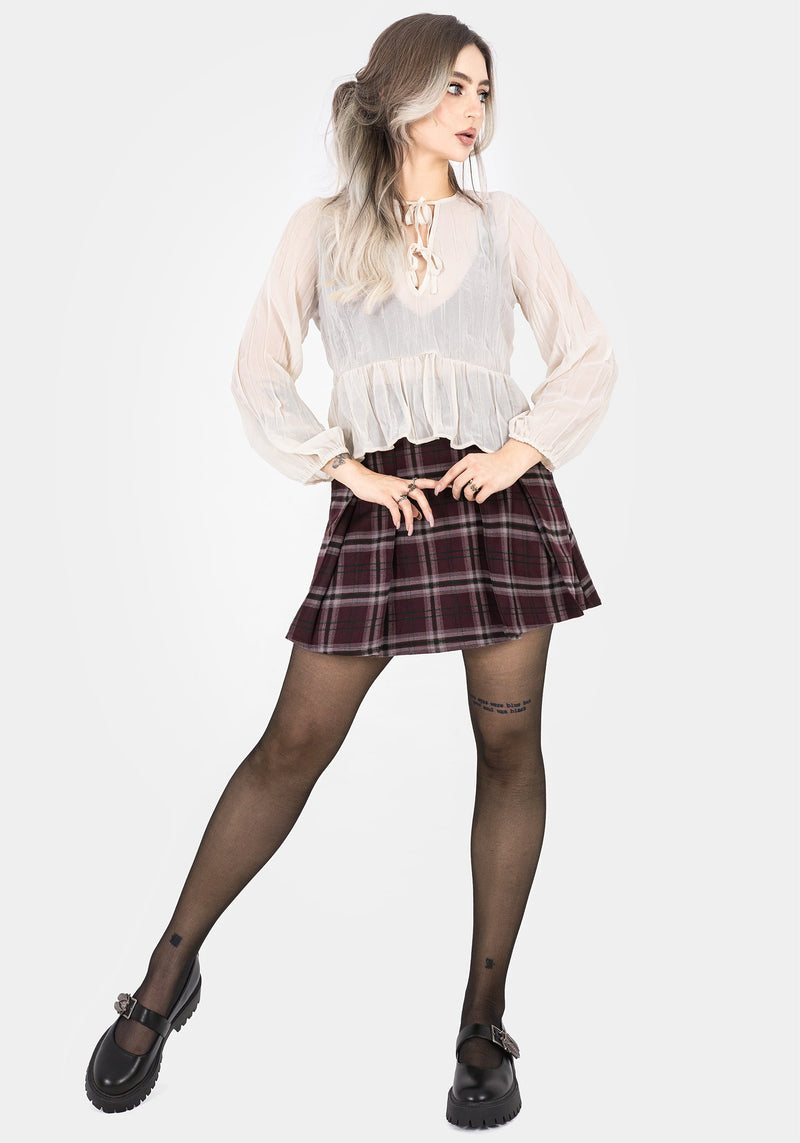 Villain Textured Tie Front Peplum Blouse - White