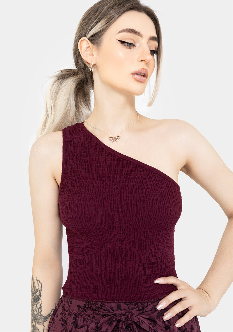 Midsommar Cotton Asymmetric Shirred Top