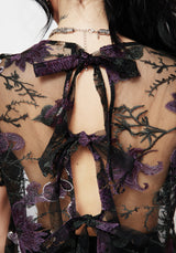 Estrid Embroidered Mesh Tie Back Blouse Top