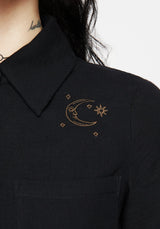 Cosmos Embroidered Button Up Crop Shirt