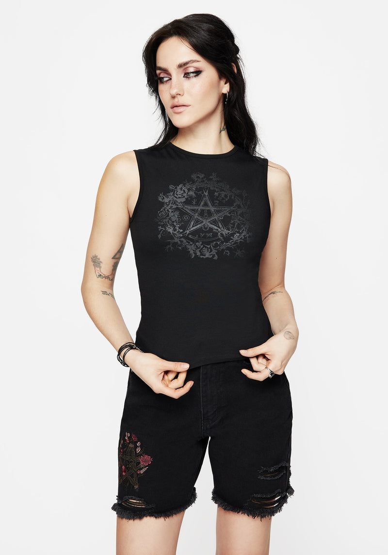 Encore Cotton Thorn and Rose Printed Sleeveless Top