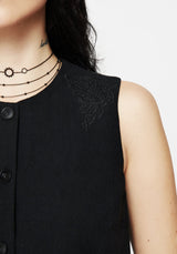 Aya Embroidered Linen Blend Button Front Waistcoat