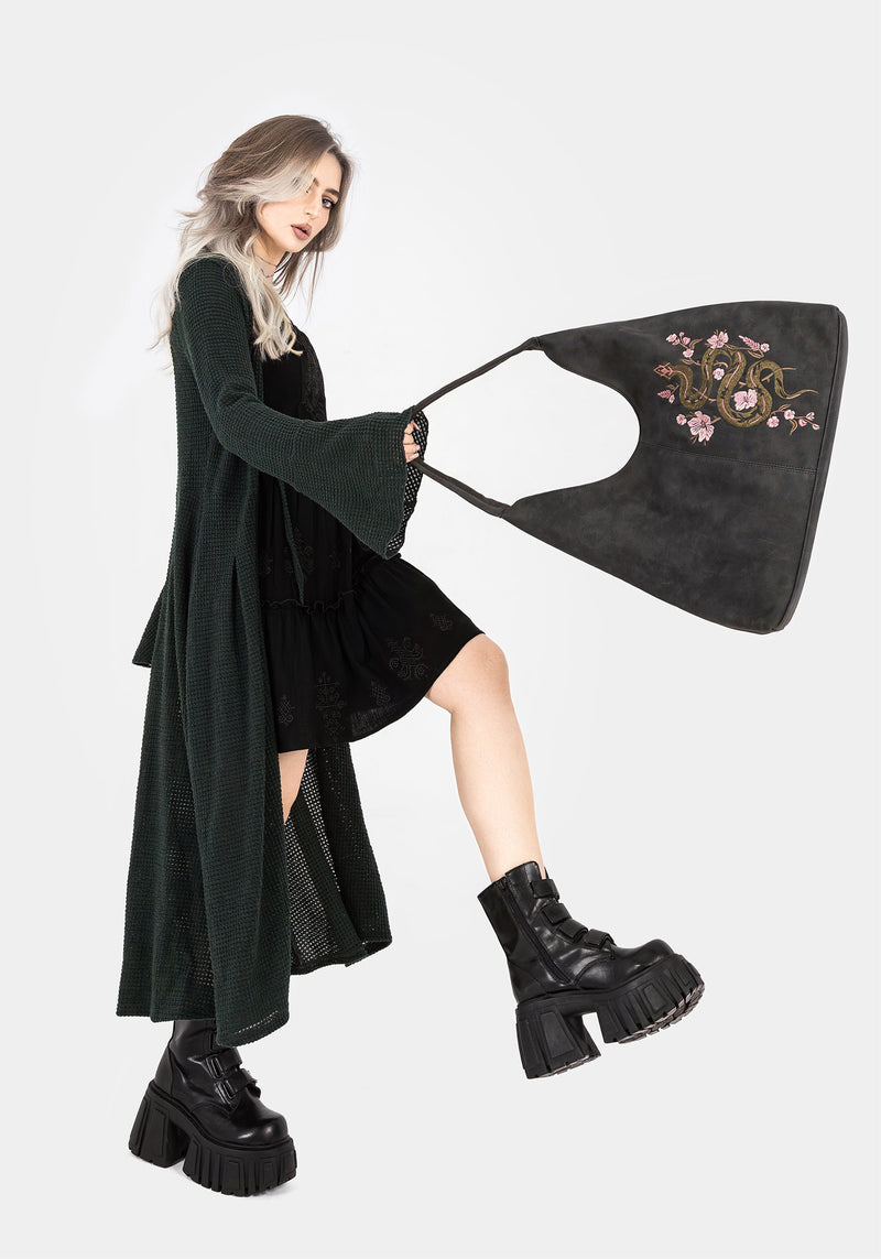 Gorgon Schlange Bestickt Kunst- Suede Tote Tasche