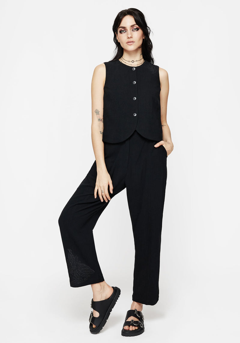 Aya Embroidered Linen Blend Button Front Waistcoat