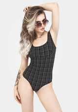 Slate Textured Check Square Neck Swimsuit