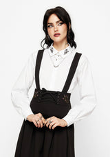 Despair Thistle Embroidered Tailored Pleated Pinafore Midi Skirt