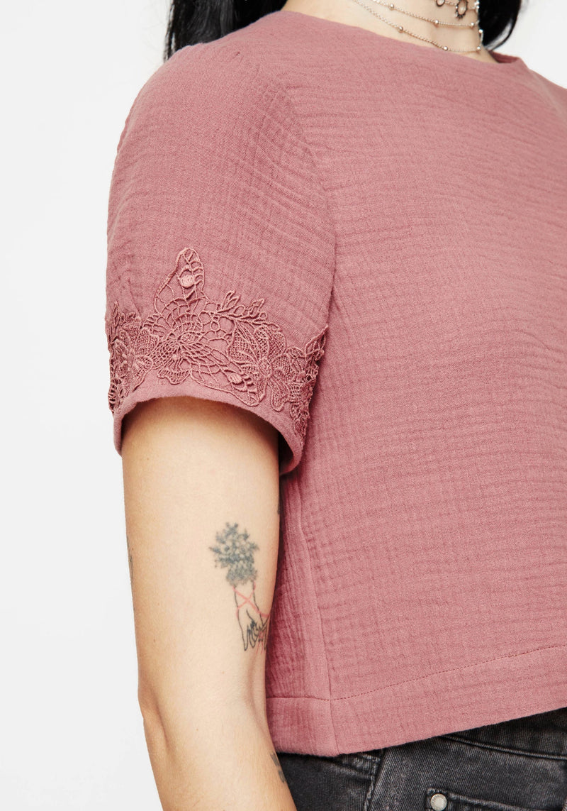 Rosamoth Applique Trim Cotton Short Sleeve Top