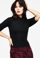 Courtney High Neck Short Sleeve Rib Knit Top