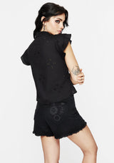 Crux Broderie Cotton Frill Sleeve Button Up Shirt