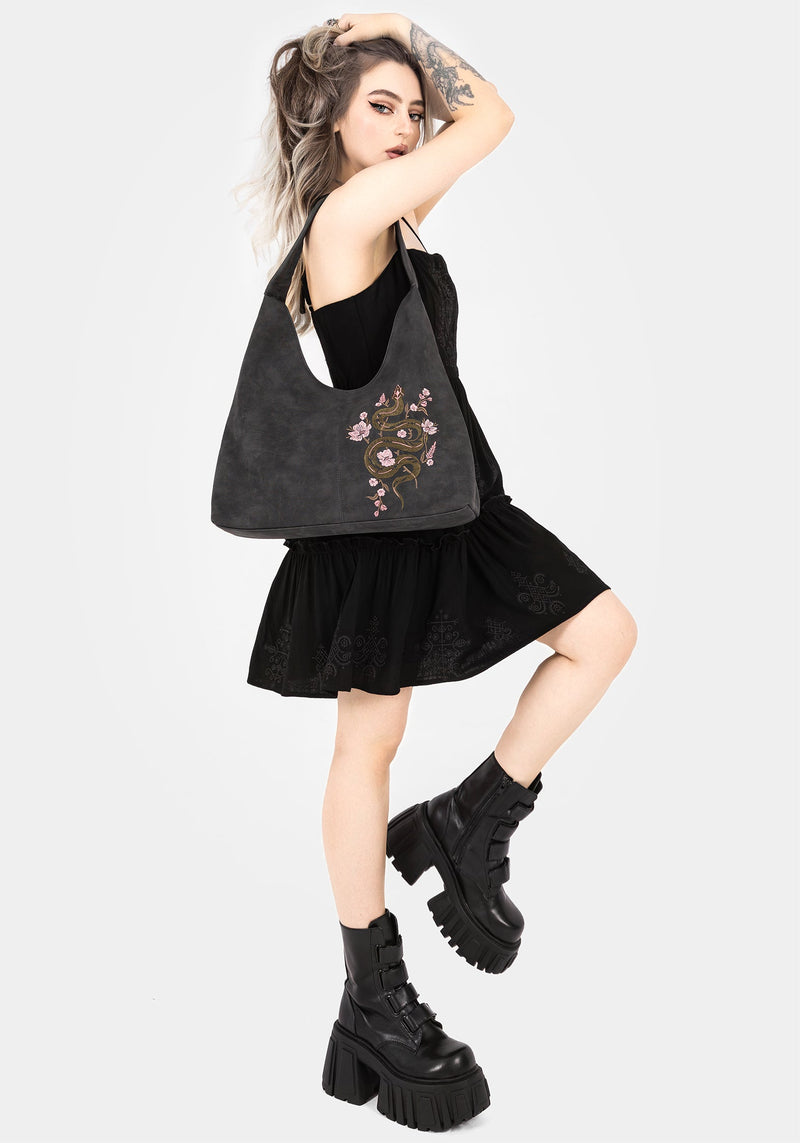 Gorgon Schlange Bestickt Kunst- Suede Tote Tasche