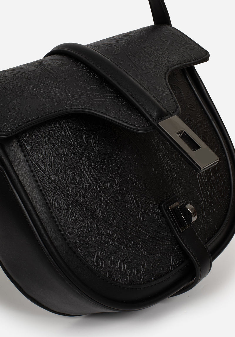 Cypress Paisley Debossed Crossbody Satchel Bag - Black