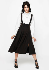 Despair Thistle Embroidered Tailored Pleated Pinafore Midi Skirt