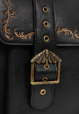 Rosamoth Buckle Vine Embroidered Satchel Bag - Black