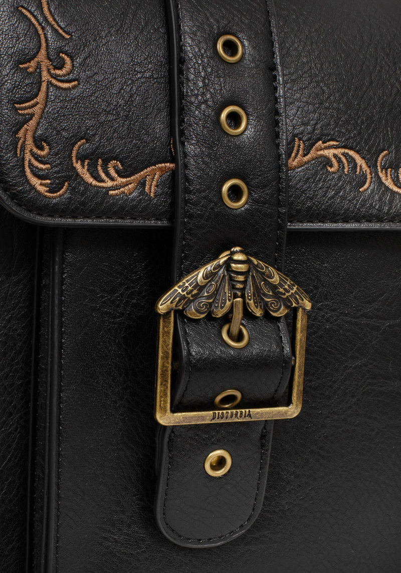 Rosamoth Buckle Vine Embroidered Satchel Bag - Black