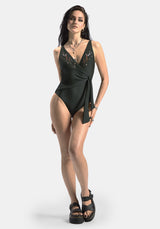 Abellona Embroidered Side Wrap Tie Swimsuit