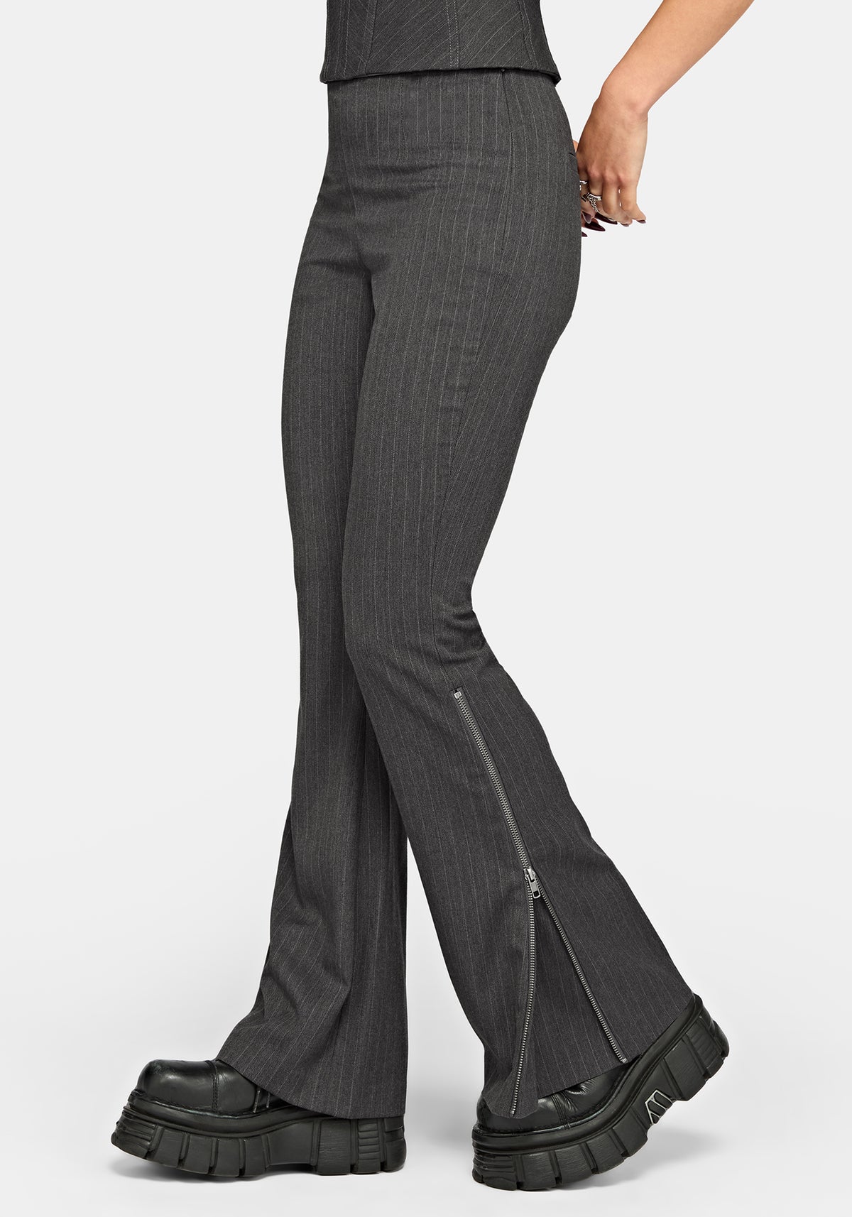 Lea Pinstripe Zip Bootcut Trouser