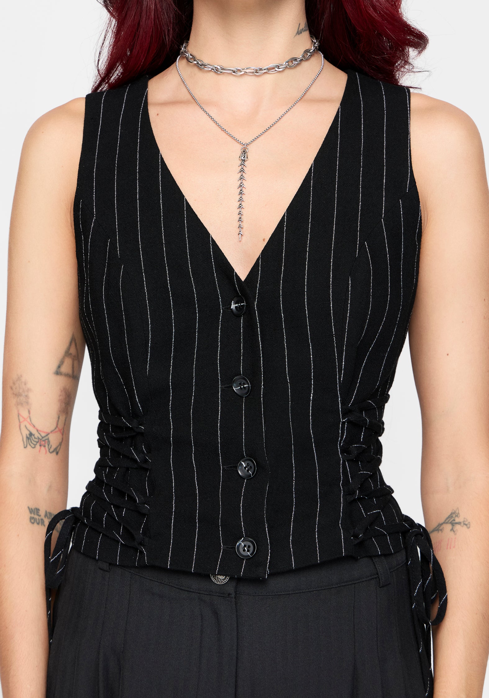 Charli Pinstripe Lace Up Waistcoat