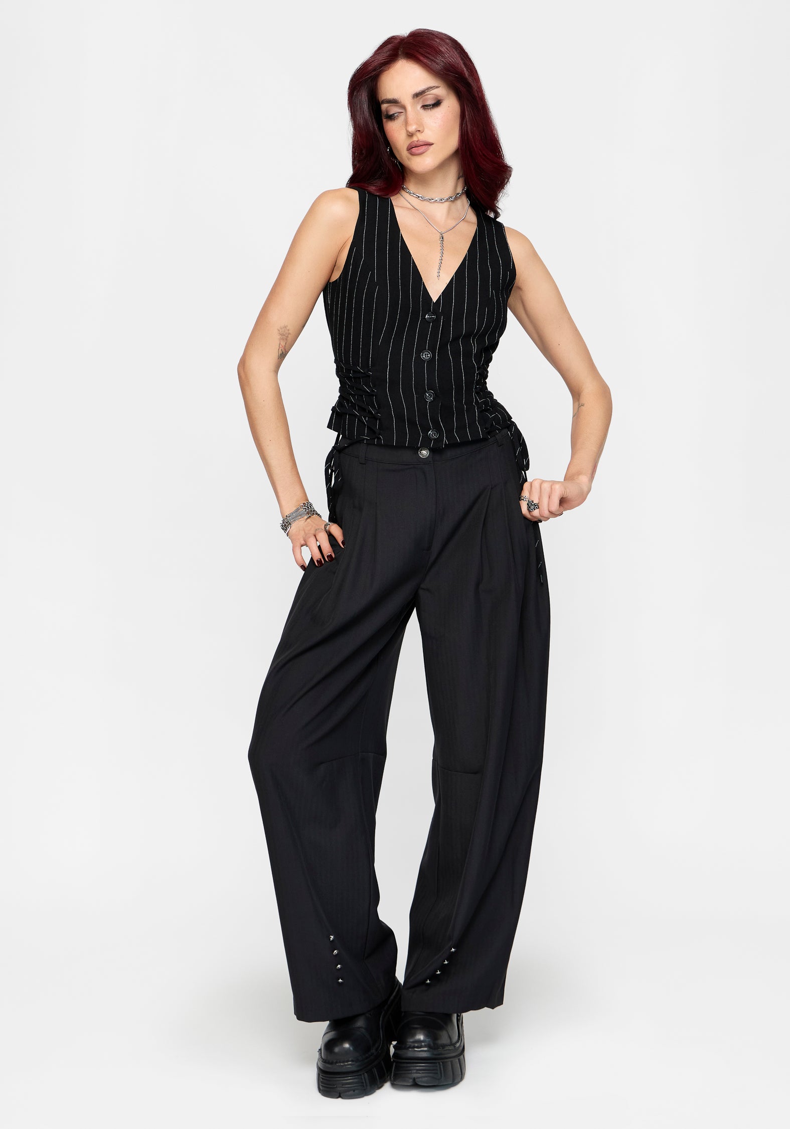 Charli Pinstripe Lace Up Waistcoat