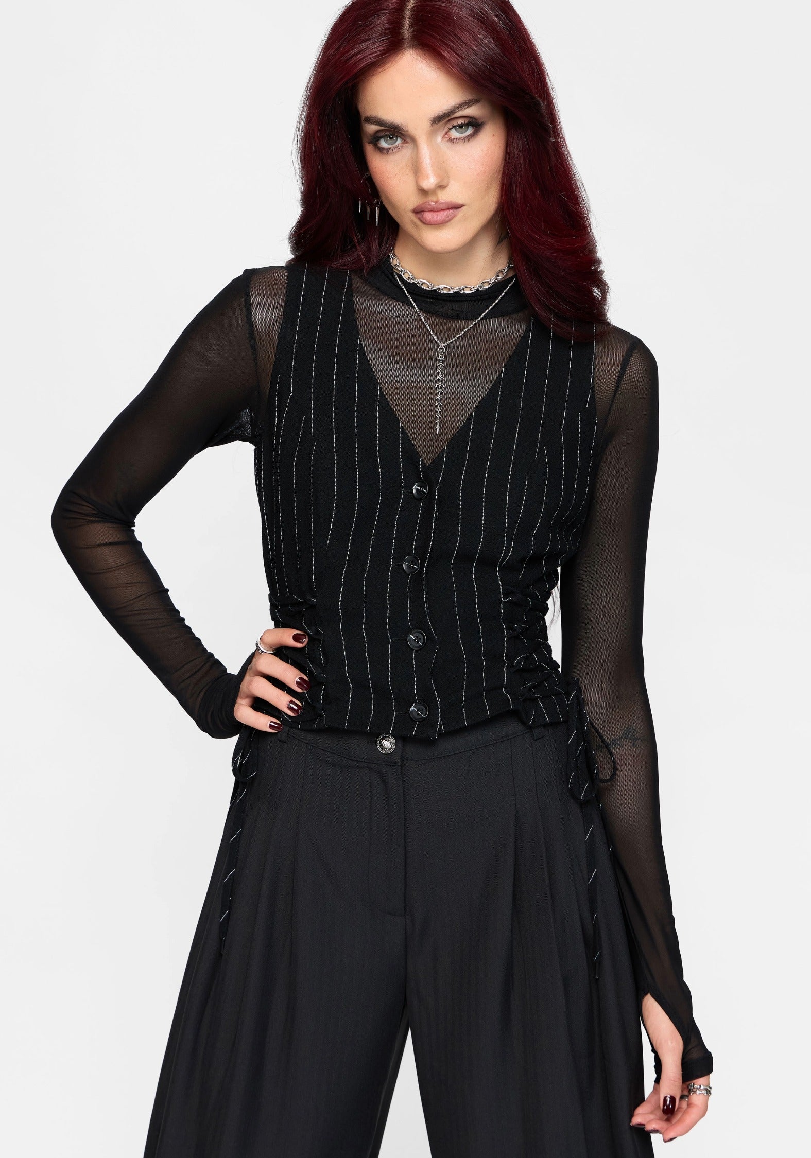Charli Pinstripe Lace Up Waistcoat