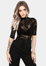 Lunafern Flocked Fern Short Sleeve Mesh Top